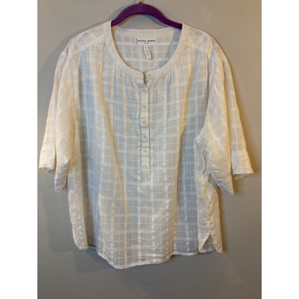 Apiece Apart White Organic Cotton Popover Blouse 2X